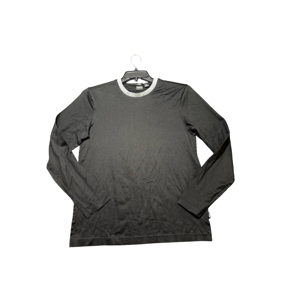 BOSS‎ Long Sleeve T-Shirt Mens Medium Black Excellent Mercerized Cotton Slim Fit